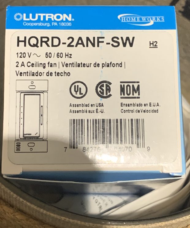 Lutron HomeWorks RF 2 AMP Fan Speed Snow White