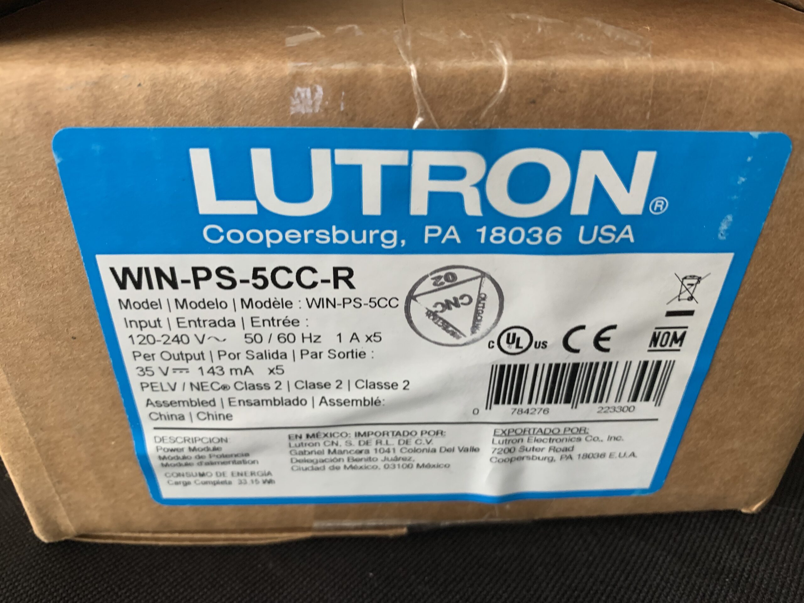 Lutron Shade Power Supply WIN-PS5CC-R