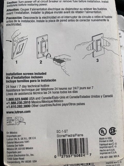 Lutron Satin Color Trim Plate 1 Gang Stone SC-1-ST