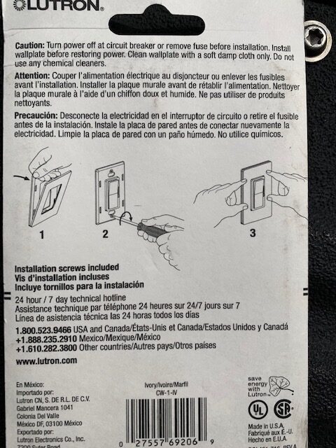 Lutron Claro Trim Plate CW-1-IV 1 Gang In Original Packaging