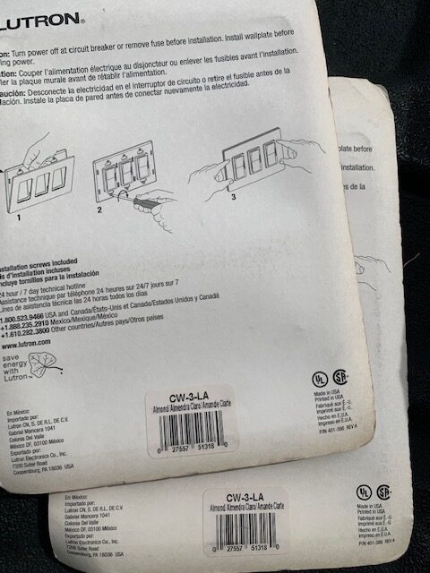 Lutron Claro Light Almond 3 Gang Screwless Trim Plate CW-3-LA