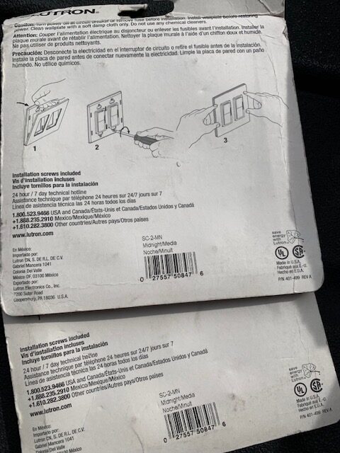 Lutron Satin Color Trim Plate 2 Gang SC-2-MN Midnight