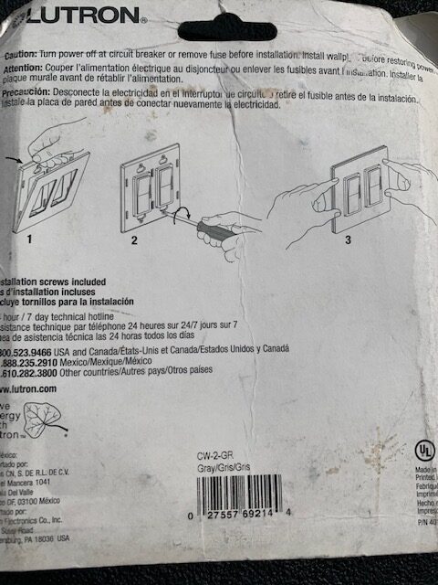 Lutron Claro 2 Gang Screwless Trim Plate Gray CW-2-GR