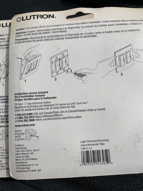 Lutron Claro 2 Gang Screwless Trim Plate Light Almond CW-2-LA