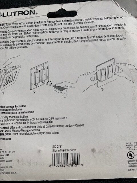 Lutron Satin Color Trim Plate 2 Gang SC-2-ST Stone