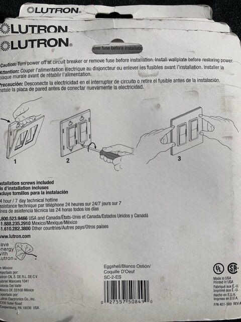 Lutron Satin Color Egg Shell 2 Gang Trim Plate SC-2-ES