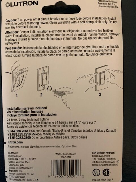 Lutron Claro Gloss 1 Gang Trim Plate CW-1-WH White