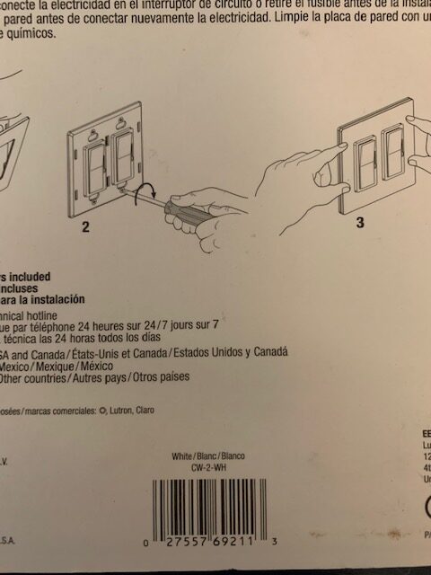 Lutron Claro 2 Gang Screwless Trim Plate CW-2-WH Gloss White