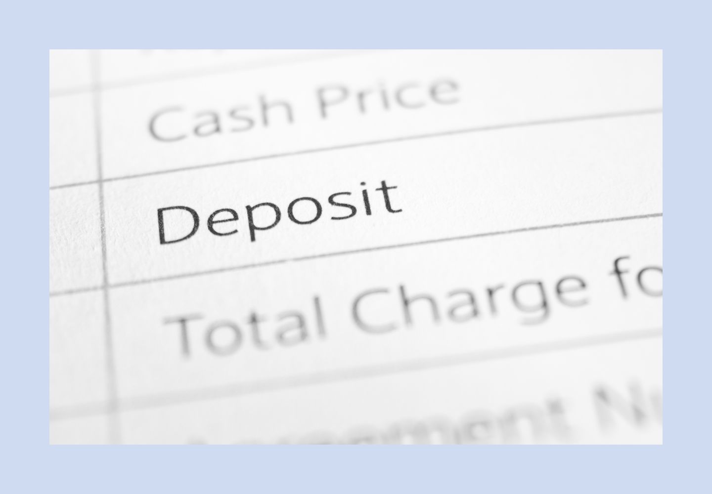 closeup of itemized list, with the term "deposit" in focus